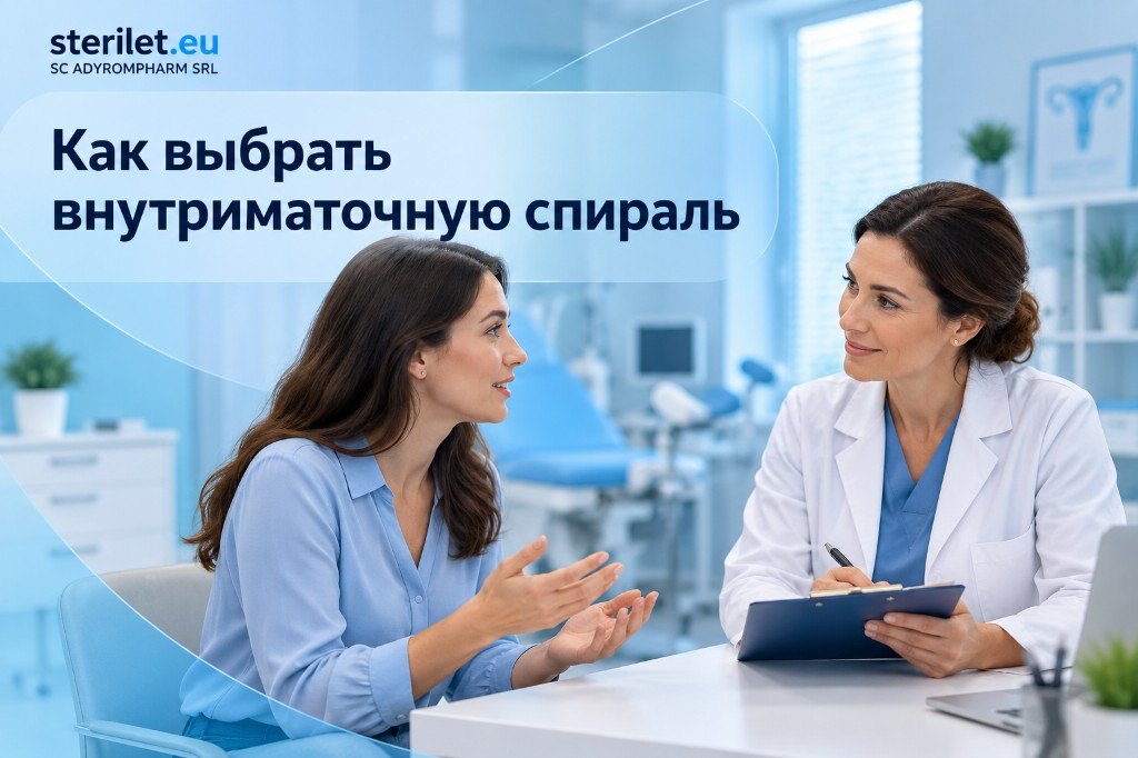 Пациентка на приёме обсуждает с врачом выбор внутриматочной спирали.